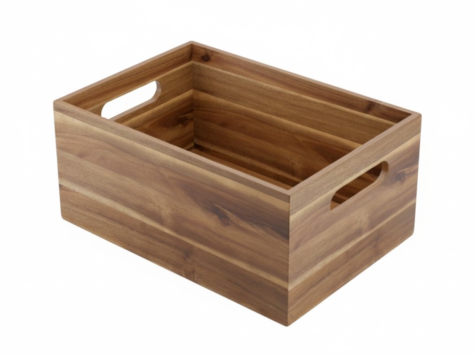 Premium Acacia Wood Storage Bin with Integrated Handles - Durable & Versatile
